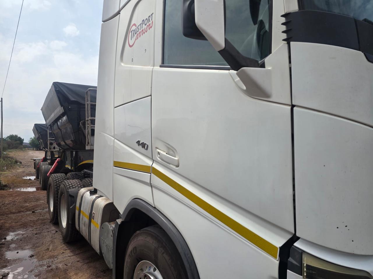 Close view of a working truck and its heavy-duty tyres